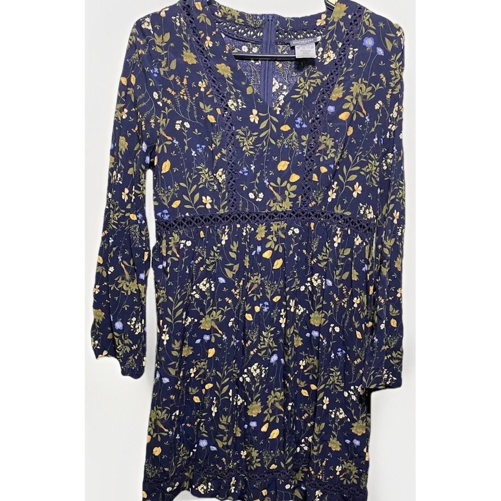 Cottagecore Floral Earthbound Womens Midi Dress Cotton M Blue Long Sleeve Summer
